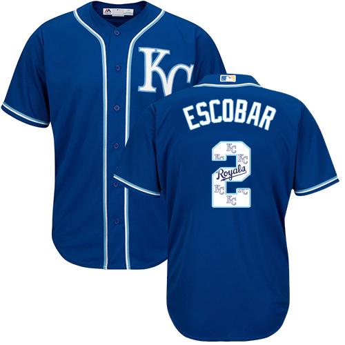 Royals #2 Alcides Escobar Royal Blue Team Logo Fashion Stitched MLB Jersey